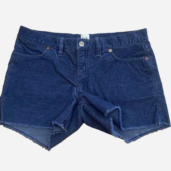 GAP Women's 4 Blue Cut Off Corduroy Cotton Blend Casual Flat Front Shorts - Picture 1 of 2
